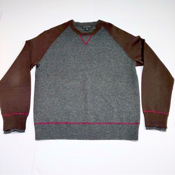 Banana Republic Crewneck Sweater Mens Large Maroon Gray Lambswool Cashmere - Picture 1 of 7